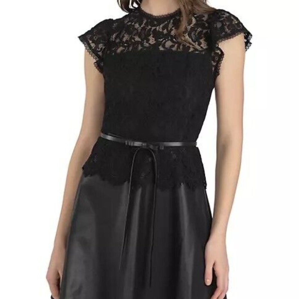 Shoshanna Bentley Lace & Faux Leather Minidress Black Size 4 (S)